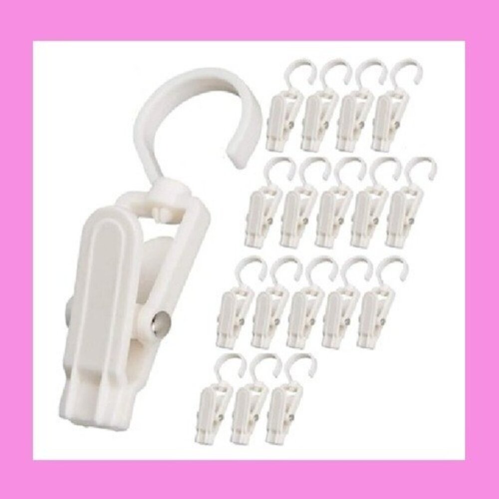 Laundry Hooks, Plastic Swivel Hanging Hanger Clothes Clips, #18 Count